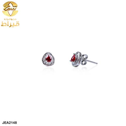  حلق ذهب ابيض مع الماس و ياقوت عيار 18
