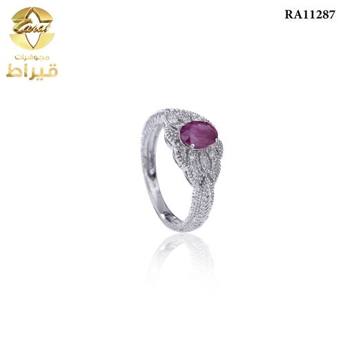 WOMEN'S 18K WHITE GOLD DIAMOND RING WITH RUBY