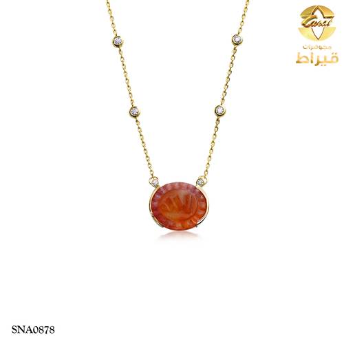 عقد فضة مع عقيق و موسانايت عيار 925