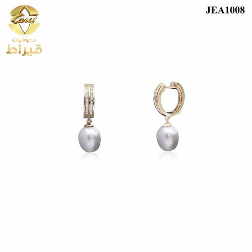 حلق ذهب مع الماس و لولوعيار 18