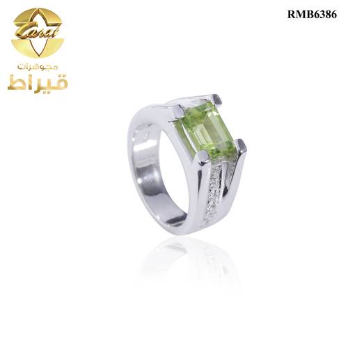 خاتم فضة مع موسانايت و زبرجد عيار 925