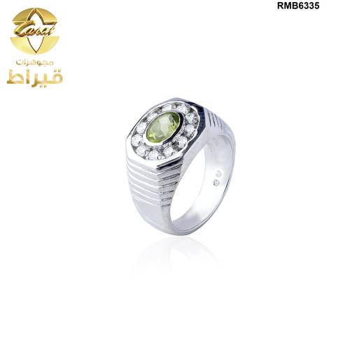  خاتم فضة مع موسانايت و زبرجد عيار 925