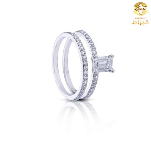 خاتم ذهب ابيض مع الماس زراعي عيار 18
