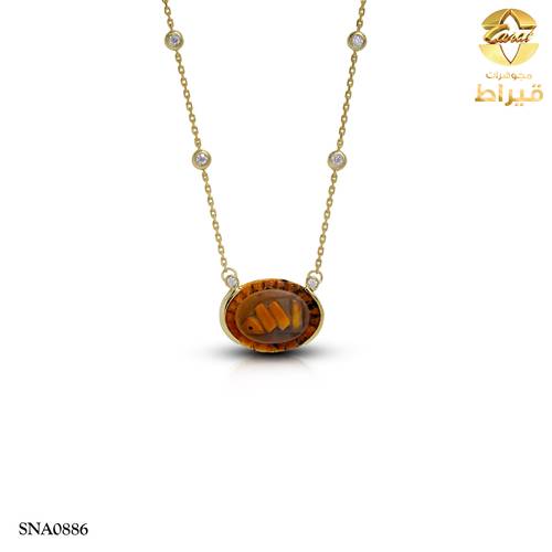  عقد فضة مع عقيق و موسانايت عيار 925