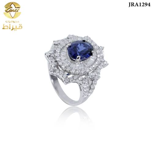 WOMEN'S 18K WHITE GOLD DIAMOND RING WITH SAPPHIRE