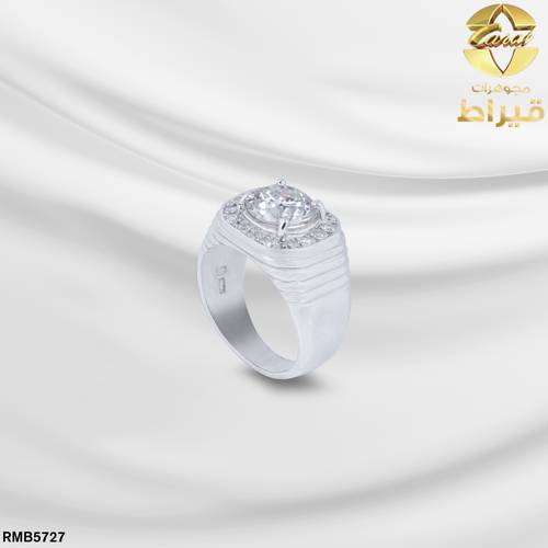 MEN'S RHODIUM PLATED SILVER 925 RING WITH DIAMOND AND MOISSANITE STONE