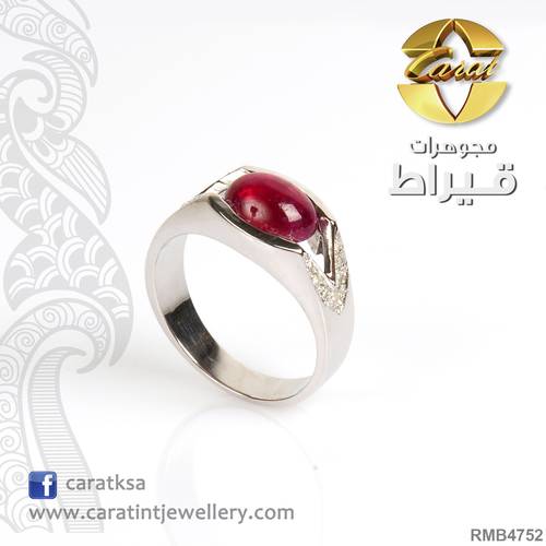  GENTS SILVER RING WITH DIAMONDS AND RUBY STONE