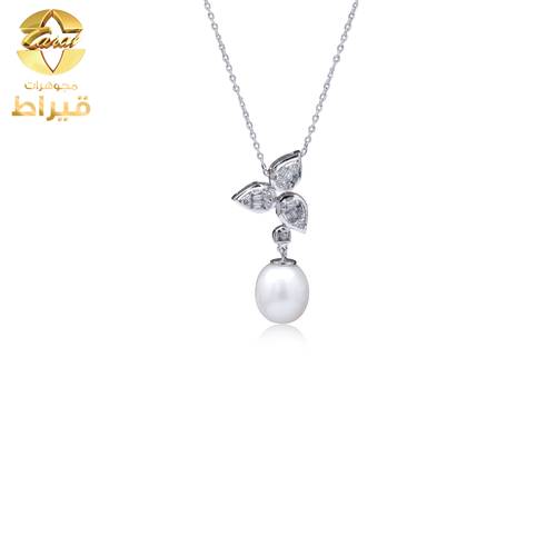  مجوهرات - ذهب - عقد ذهب ابيض مع الماس و لؤلؤ زراعي عيار 18