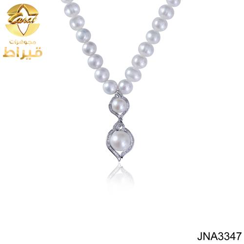 مجوهرات ، ذهب ، عقد لؤلؤ زراعي مع ألماس و ذهب أبيض عيار 18