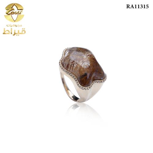 خاتم ذهب مع الماس و روتيل كوارتز عيار 18