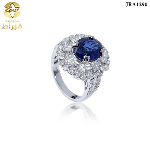خاتم ذهب ابيض مع الماس و زفير عيار 18