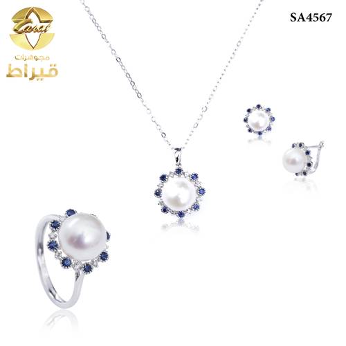 نصف طقم ذهب ابيض مع الماس عيار 18