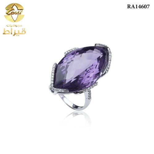 خاتم ذهب ابيض مع الماس و جمشت عيار 18