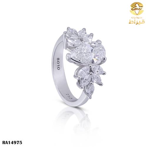 خاتم  ذهب ابيض مع الماس زراعي عيار 18