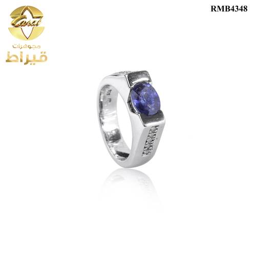 خاتم فضة مع الماس و زفير عيار 925