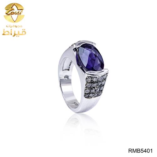خاتم فضة مع الماس و إيوليت عيار 925