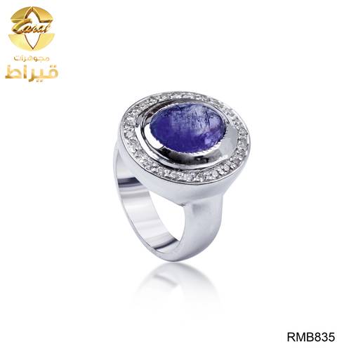  GENTS SILVER RING WITH DIAMONDS AND TANZONITE STONE