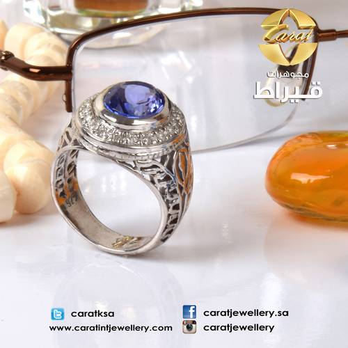   خاتم فضة مع الماس و تنزانيت عيار 925