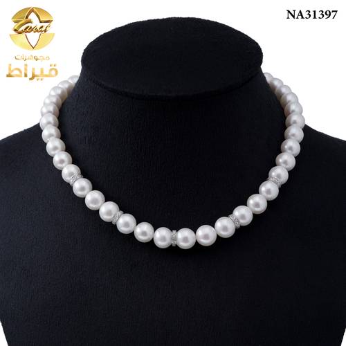 عقد لؤلؤ زراعي مع الماس و ذهب ابيض عيار 18