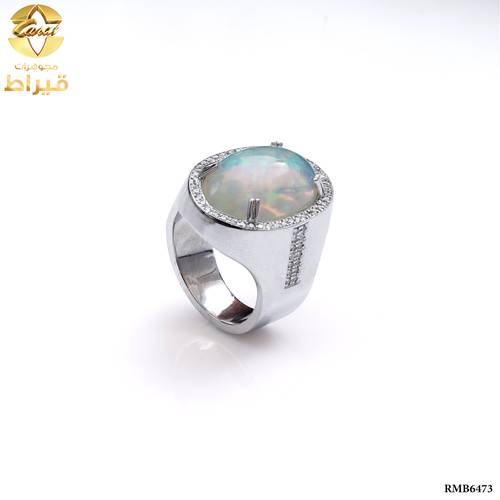 خاتم سيلنوفا مع الماس  و اوبال عيار 925
