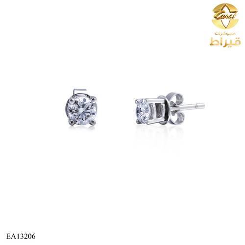 حلق ذهب ابيض مع الماس زراعي عيار 18