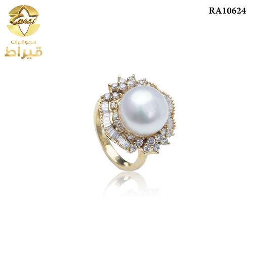 خاتم ذهب مع الماس و لولو عيار 18