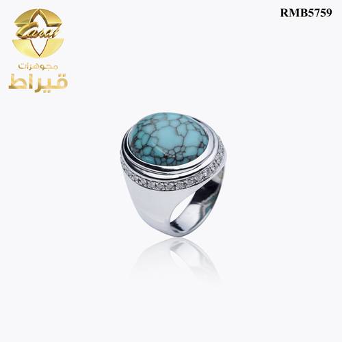  خاتم فضة مع الماس  و فيروز عيار 925