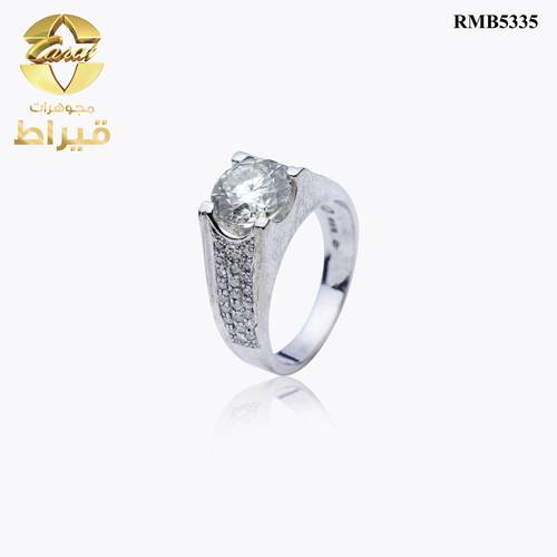 خاتم فضة مع الماس و موسانايت عيار 925