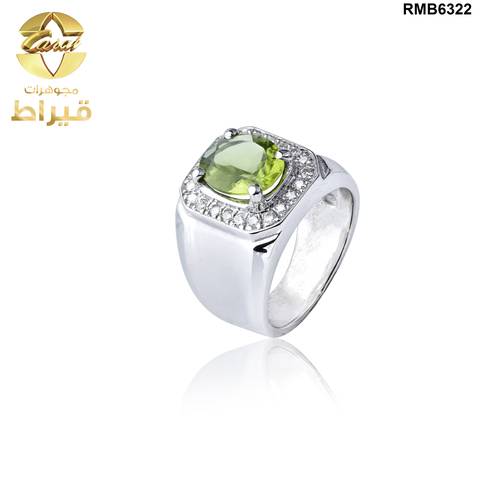  خاتم فضة مع موسانايت و زبرجد عيار 925