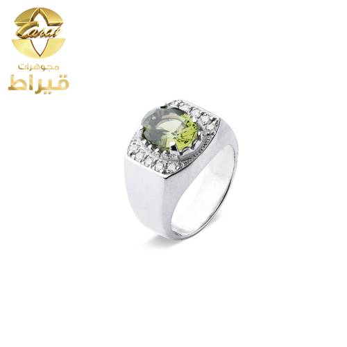  GENTS SILVER RING WITH MOISSONITE AND PERIDOT STONES