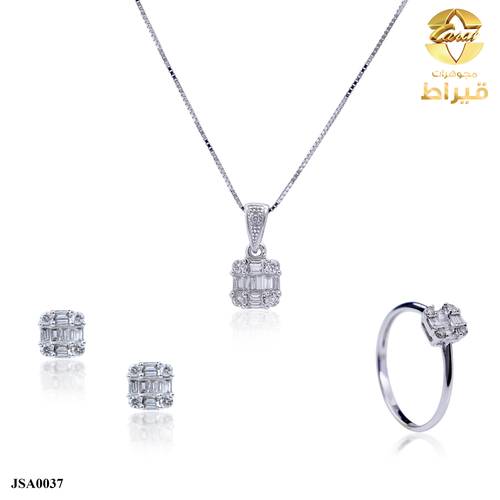 نصف طقم ذهب ابيض مع الماس عيار 18