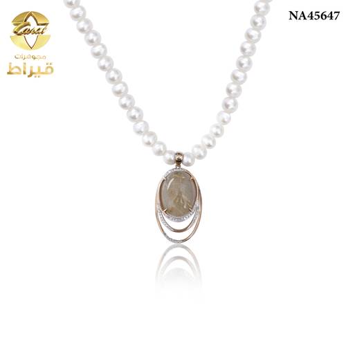 عقد لؤلؤ زراعي مع الماس و ذهب عيار 18