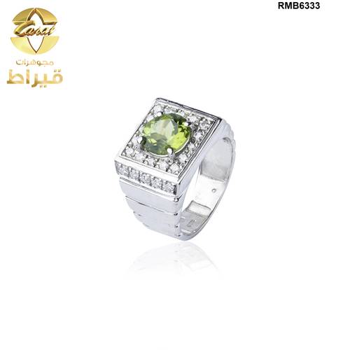  خاتم فضة مع موسانايت و زبرجد عيار 925