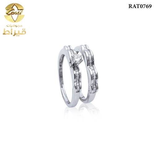 خاتم ذهب ابيض مع الماس عيار 18