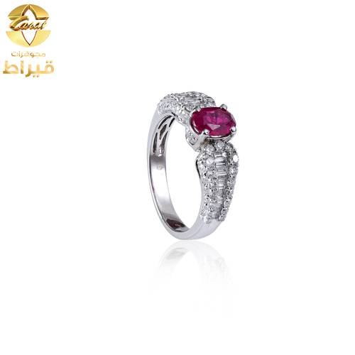  خاتم ذهب ابيض مع الماس و ياقوت عيار 18