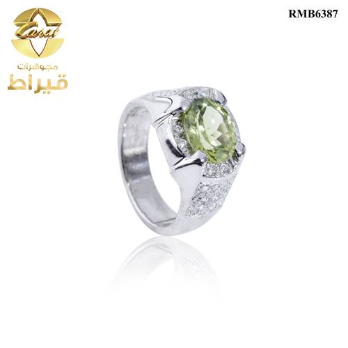 خاتم فضة مع موسانايت و زبرجد عيار 925