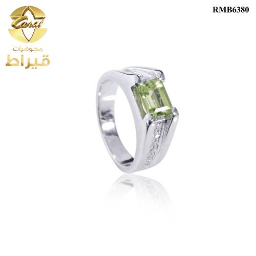 خاتم فضة مع موسانايت و زبرجد عيار 925