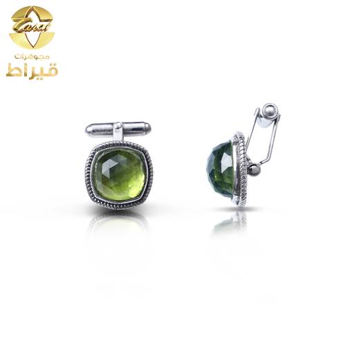 كبك فضة مع زبرجد صناعي عيار 925