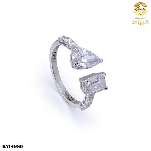  خاتم  ذهب ابيض مع الماس زراعي عيار 18