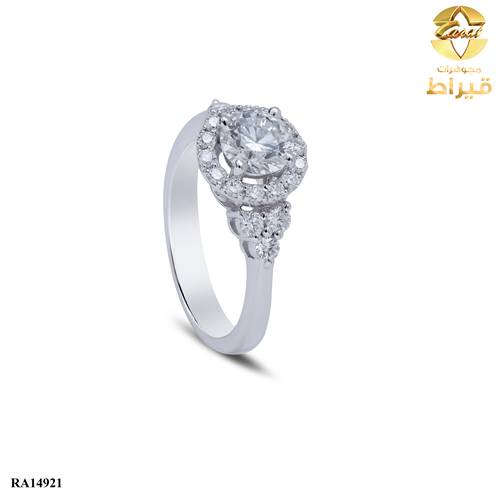 خاتم  ذهب ابيض مع الماس زراعي عيار 18