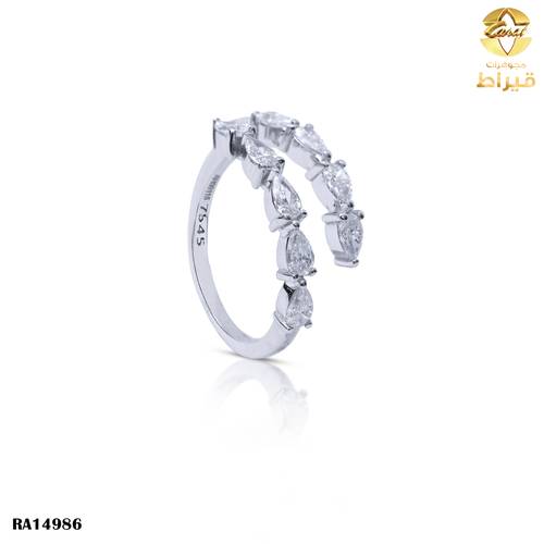 خاتم  ذهب ابيض مع الماس زراعي عيار 18