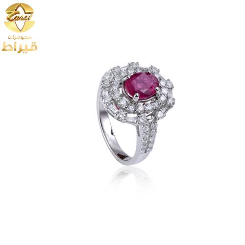  خاتم ذهب ابيض مع الماس و ياقوت عيار 18