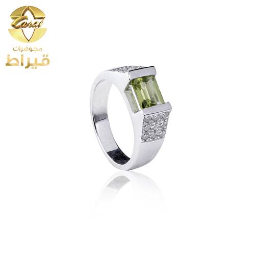  خاتم فضة مع موسانايت و زبرجد عيار 925