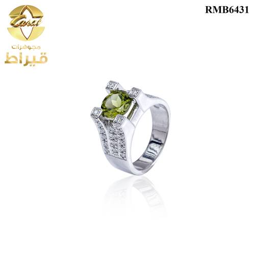  خاتم فضة مع موسانايت و زبرجد عيار 925