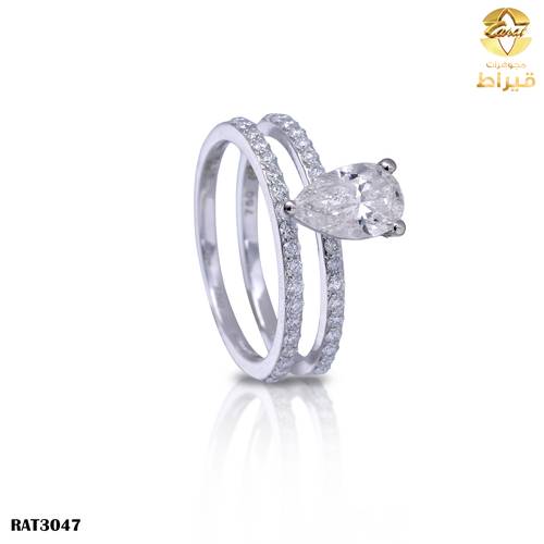 خاتم ذهب ابيض مع الماس زراعي عيار 18