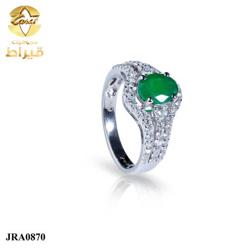 خاتم ذهب ابيض مع الماس و زمرد عيار 18
