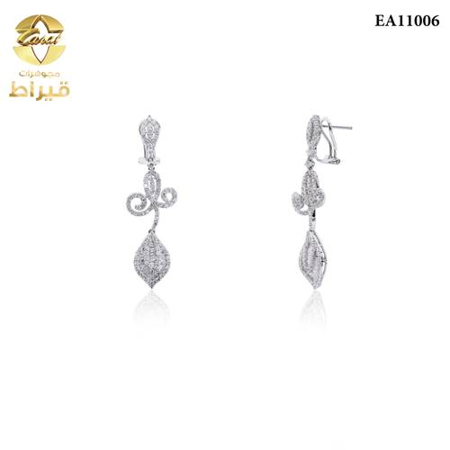 حلق ذهب ابيض مع الماس عيار 18