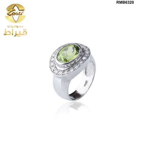  خاتم فضة مع موسانايت و زبرجد عيار 925