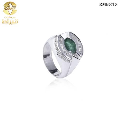 خاتم فضة مع الماس و زمرد عيار 925