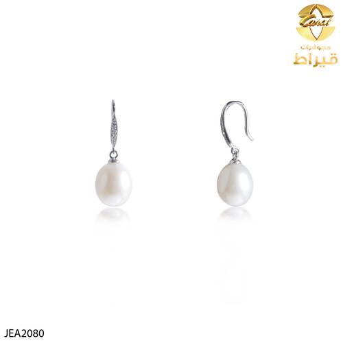 مجوهرات ، حلق ، حلق ذهب ابيض مع ألماس و لؤلؤ عيار 18